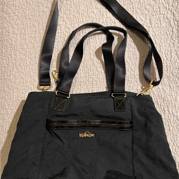 Kipling Black Shoulder Bag with Gold Details - Picture 1 of 12